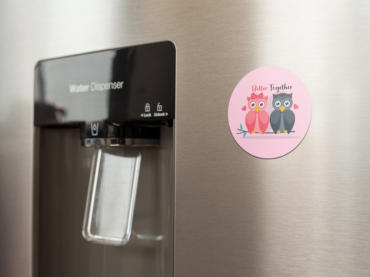 fridge-magnet-mockup-on-a-metallic-fridge-near-the-water-dispenser-a14790