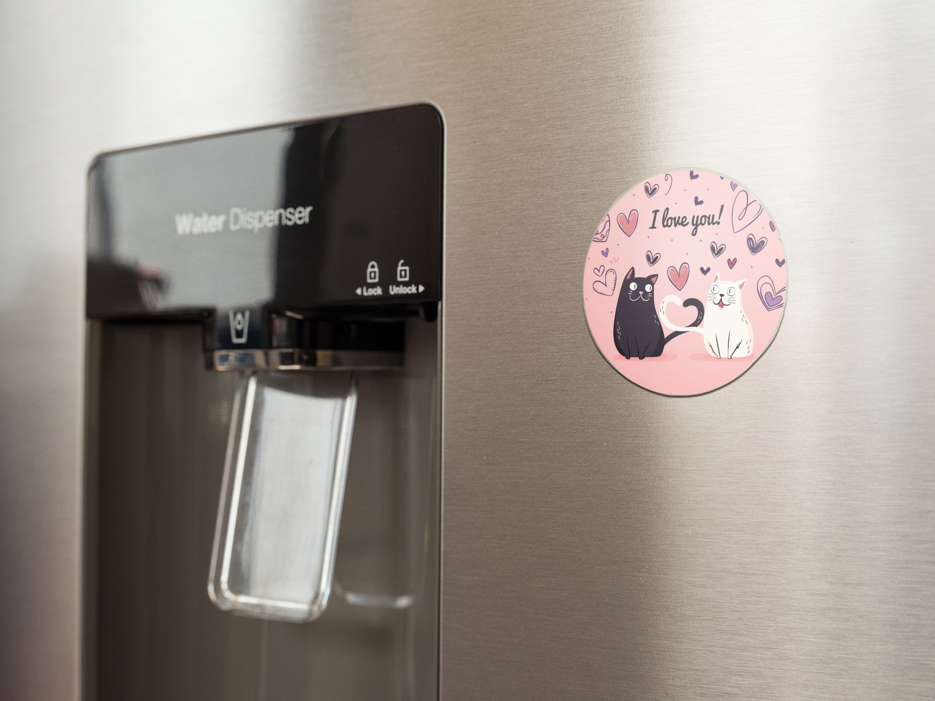 fridge-magnet-mockup-on-a-metallic-fridge-near-the-water-dispenser-a14790
