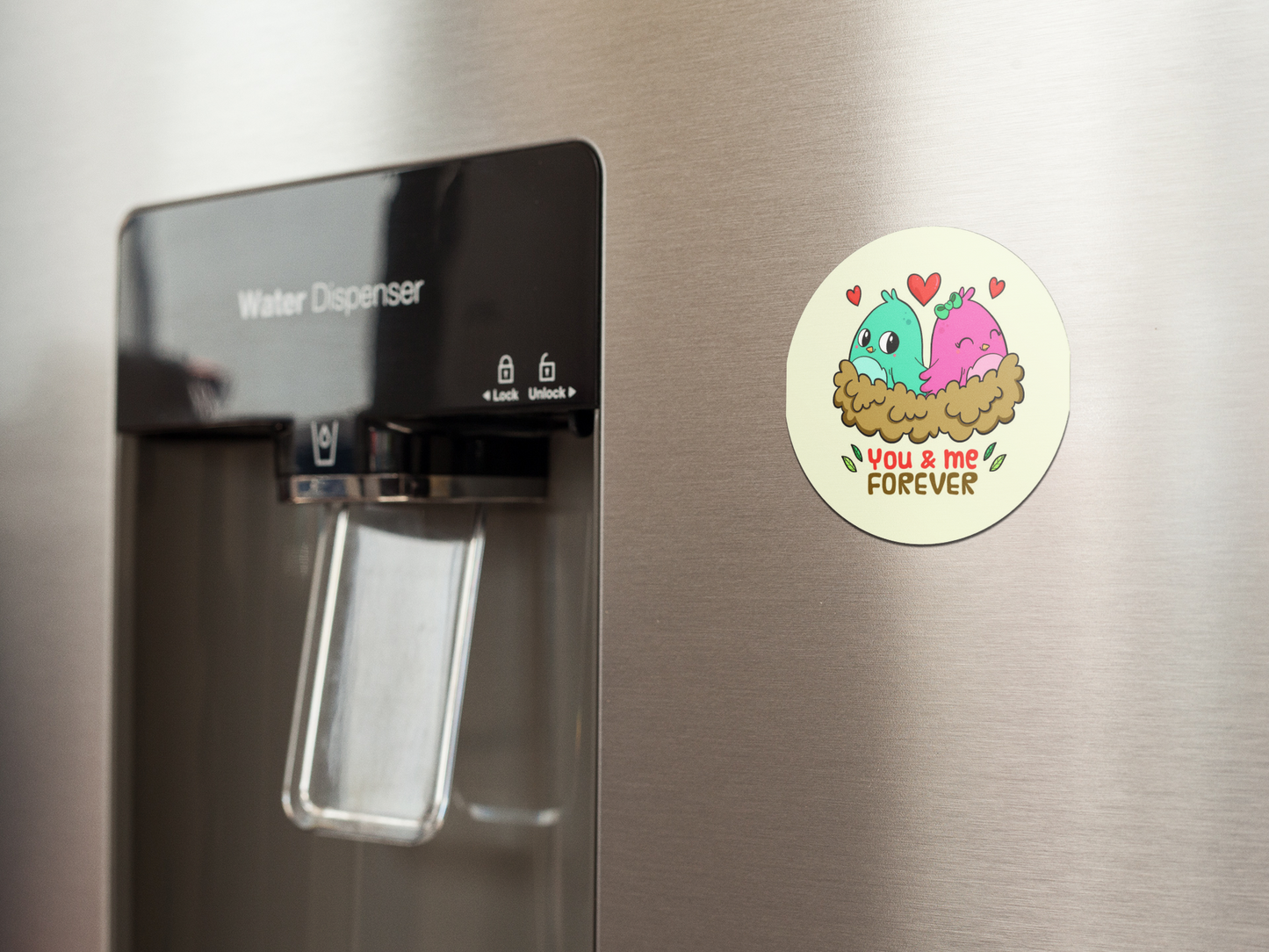 fridge-magnet-mockup-on-a-metallic-fridge-near-the-water-dispenser-a14790