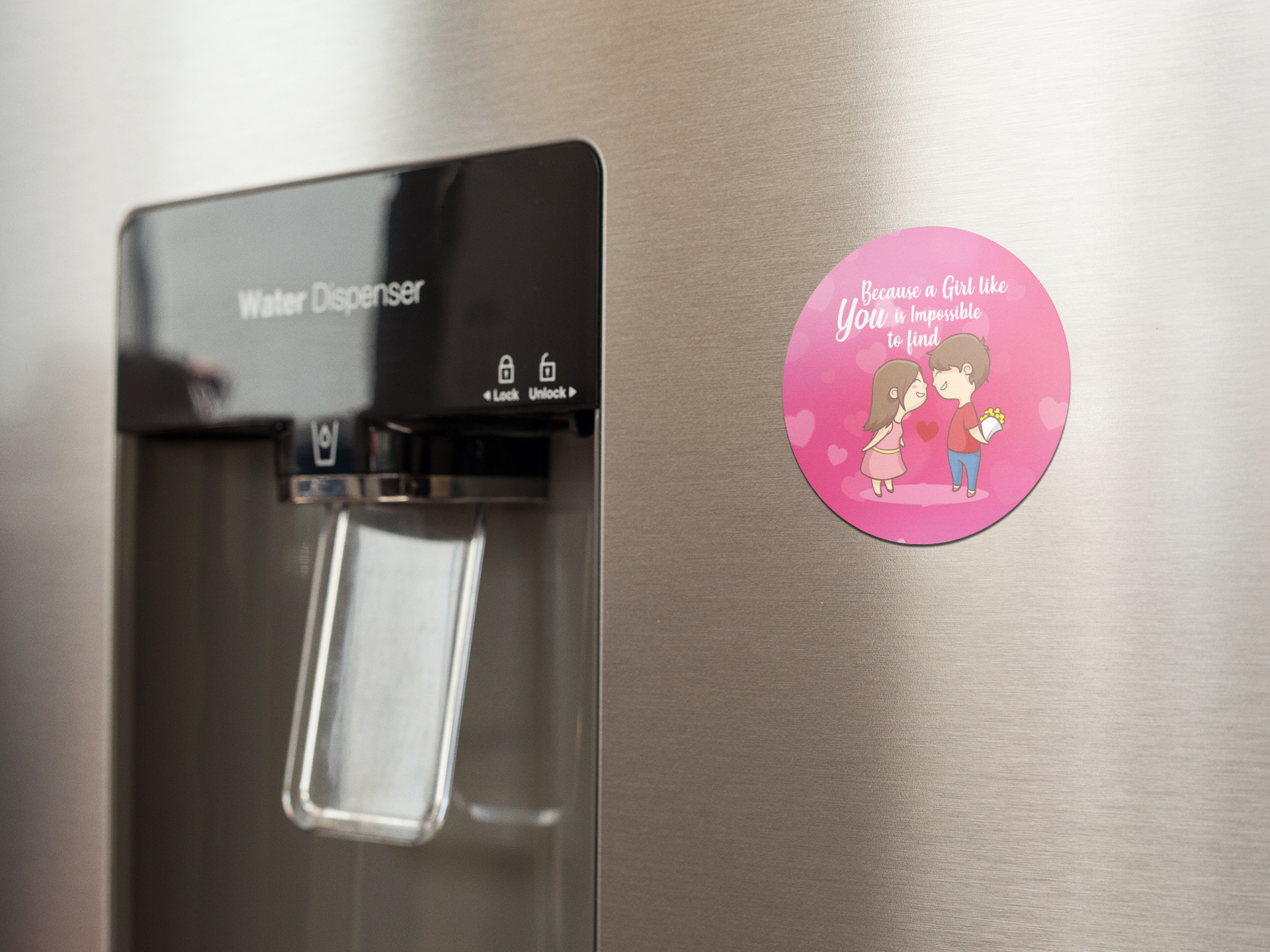 fridge-magnet-mockup-on-a-metallic-fridge-near-the-water-dispenser-a14790