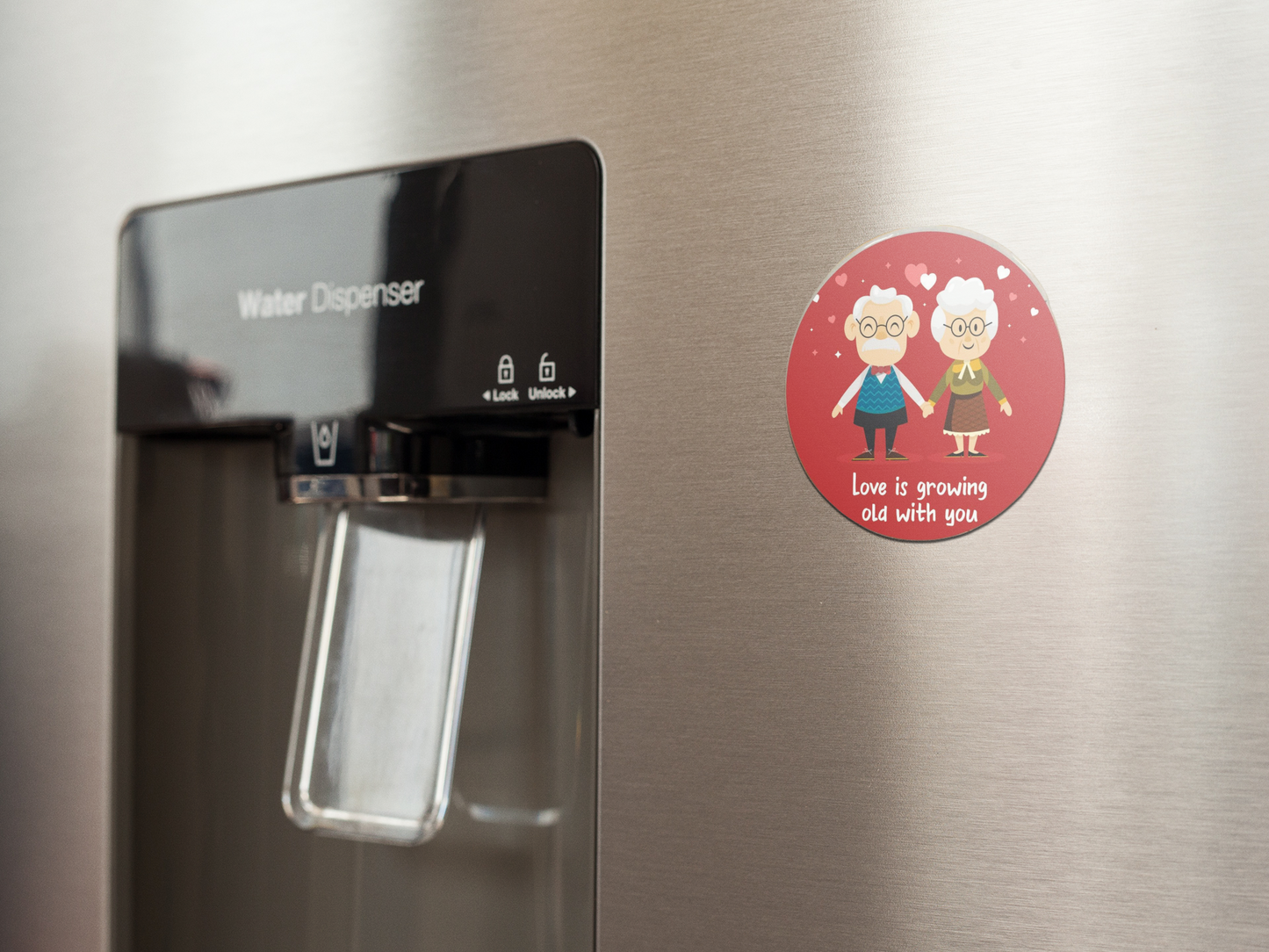 fridge-magnet-mockup-on-a-metallic-fridge-near-the-water-dispenser-a14790
