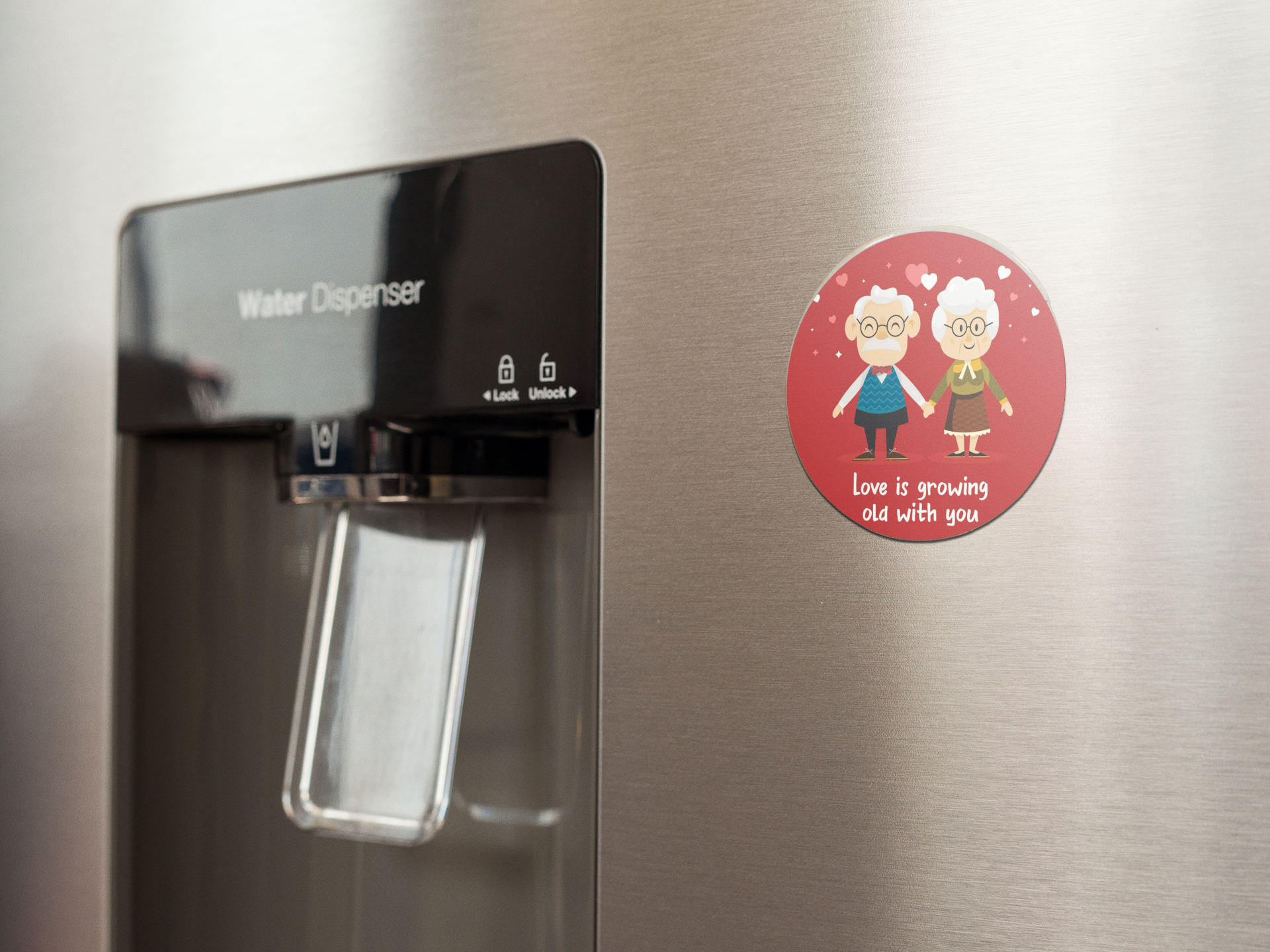 fridge-magnet-mockup-on-a-metallic-fridge-near-the-water-dispenser-a14790
