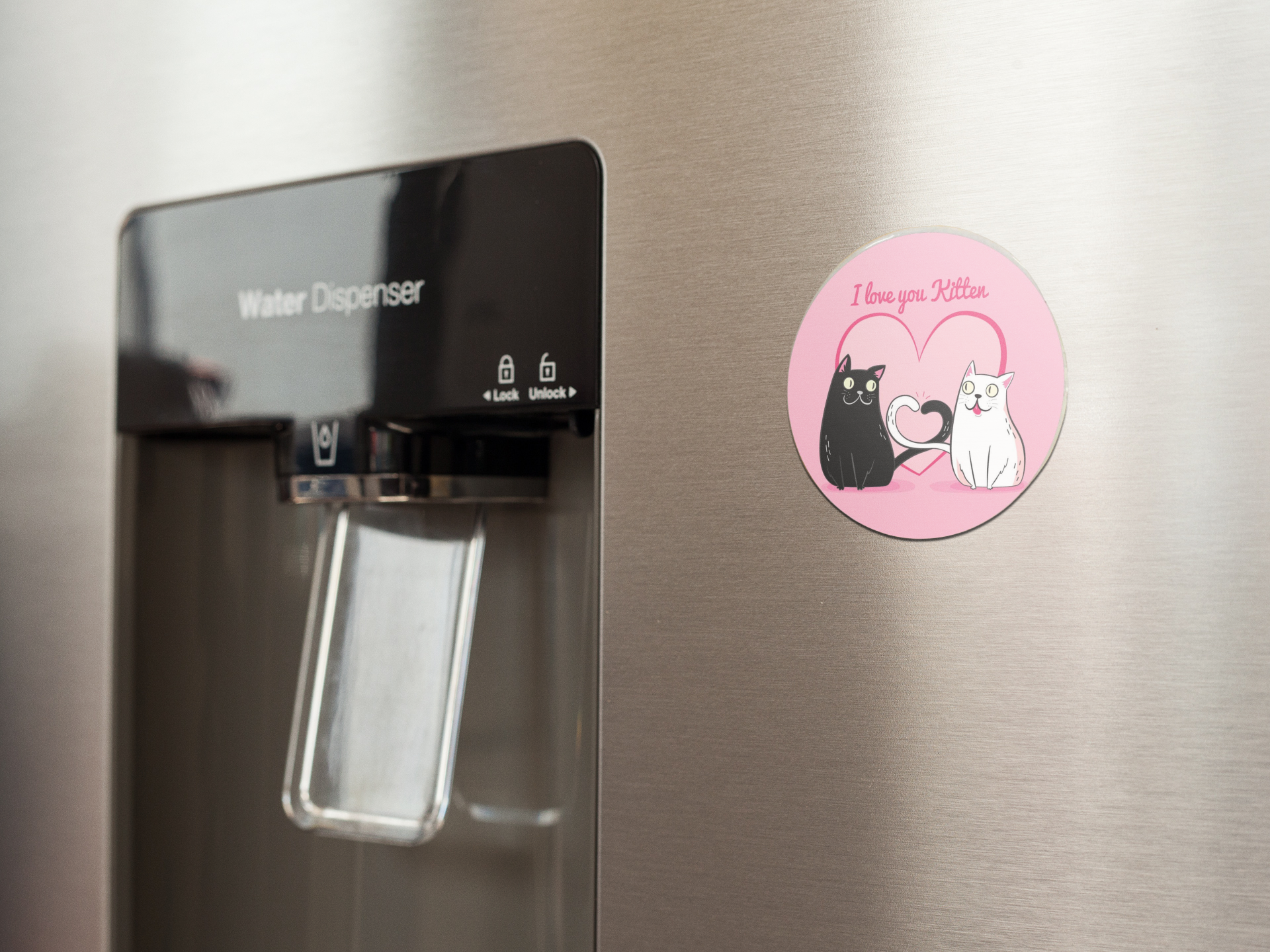 fridge-magnet-mockup-on-a-metallic-fridge-near-the-water-dispenser-a14790