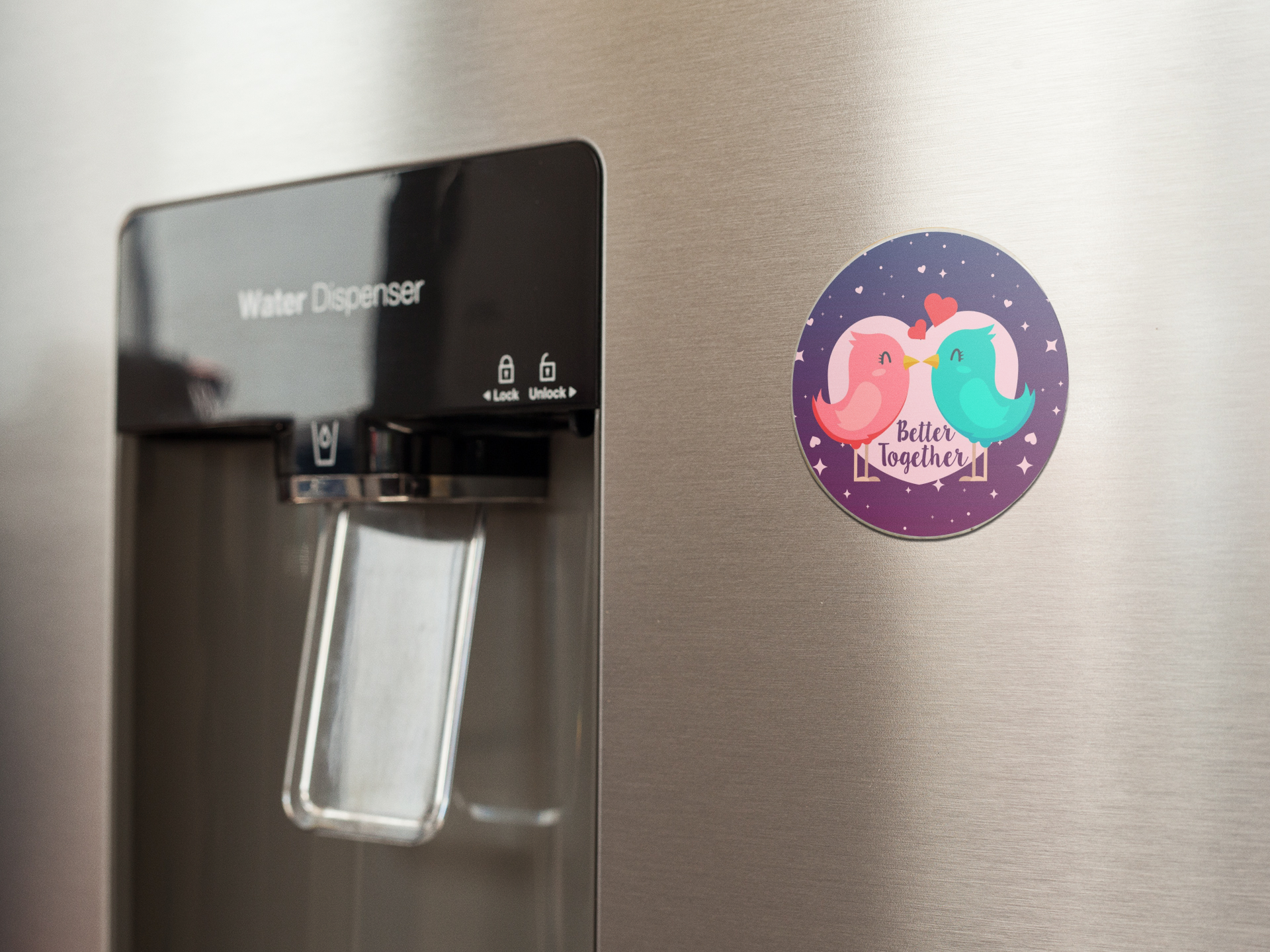 fridge-magnet-mockup-on-a-metallic-fridge-near-the-water-dispenser-a14790