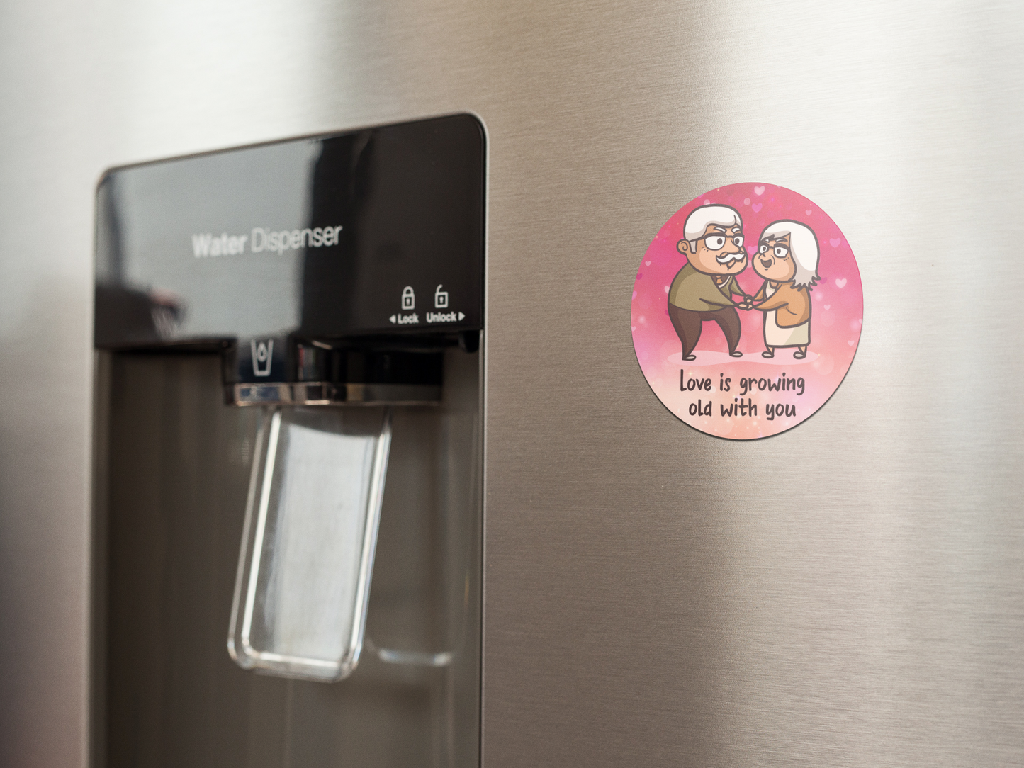 fridge-magnet-mockup-on-a-metallic-fridge-near-the-water-dispenser-a14790