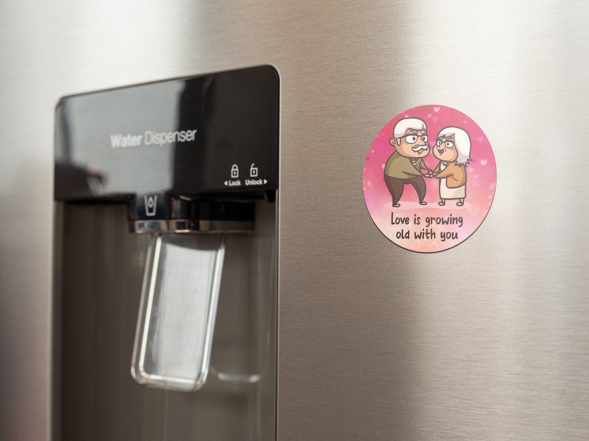 fridge-magnet-mockup-on-a-metallic-fridge-near-the-water-dispenser-a14790