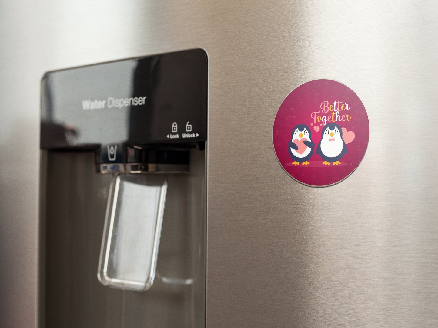 fridge-magnet-mockup-on-a-metallic-fridge-near-the-water-dispenser-a14790