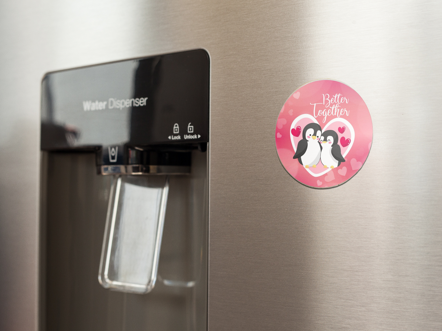 fridge-magnet-mockup-on-a-metallic-fridge-near-the-water-dispenser-a14790