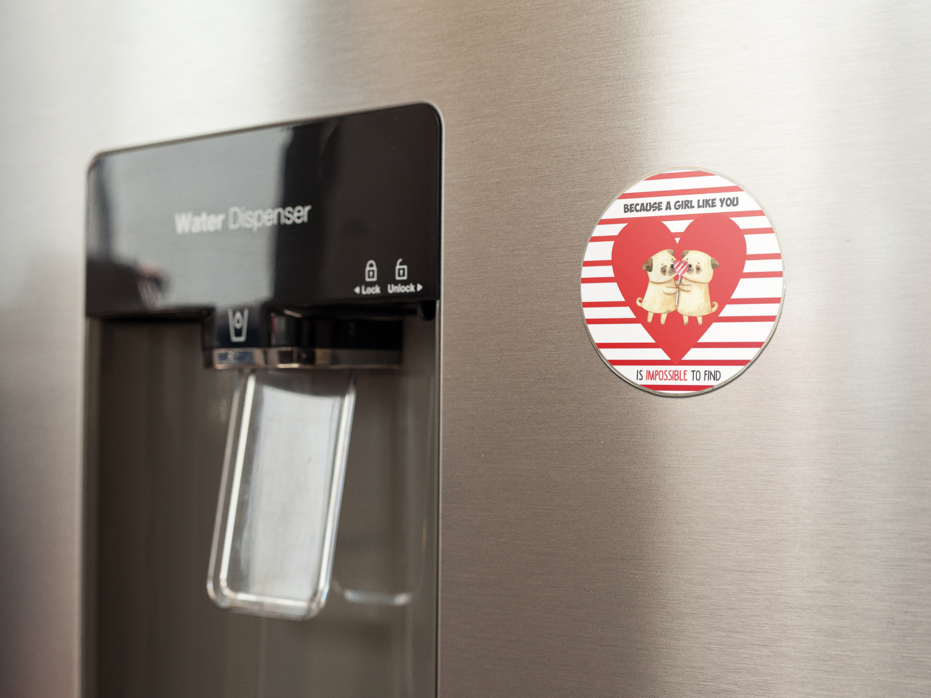 fridge-magnet-mockup-on-a-metallic-fridge-near-the-water-dispenser-a14790