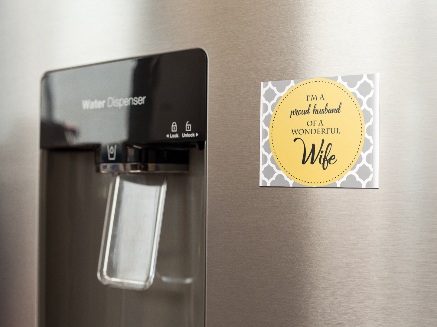 fridge-magnet-mockup-on-a-metallic-fridge-near-the-water-dispenser-a14790
