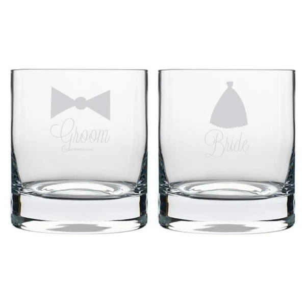 Bride And Groom Engraved Whiskey Glasses