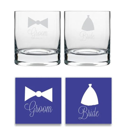 Bride And Groom Engraved Whiskey Glasses