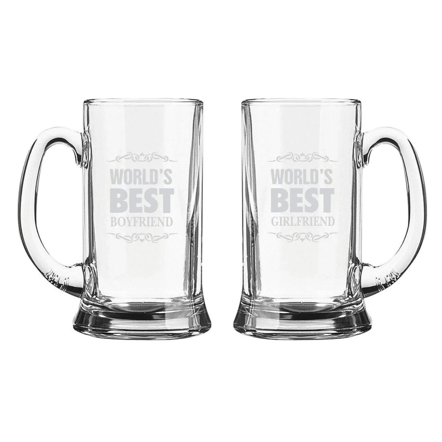 Worlds Best Boyfriend and Girlfriend Engraved Beer Mug
