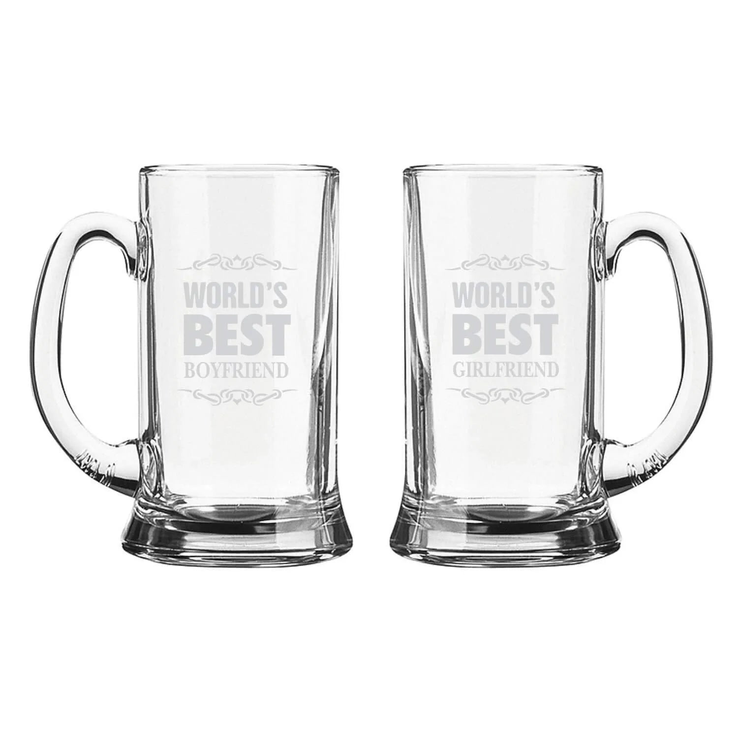 Worlds Best Boyfriend and Girlfriend Engraved Beer Mug