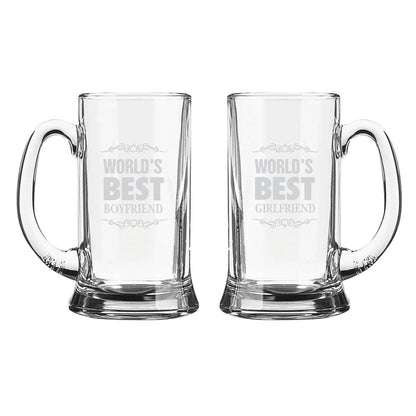 Worlds Best Boyfriend and Girlfriend Engraved Beer Mug
