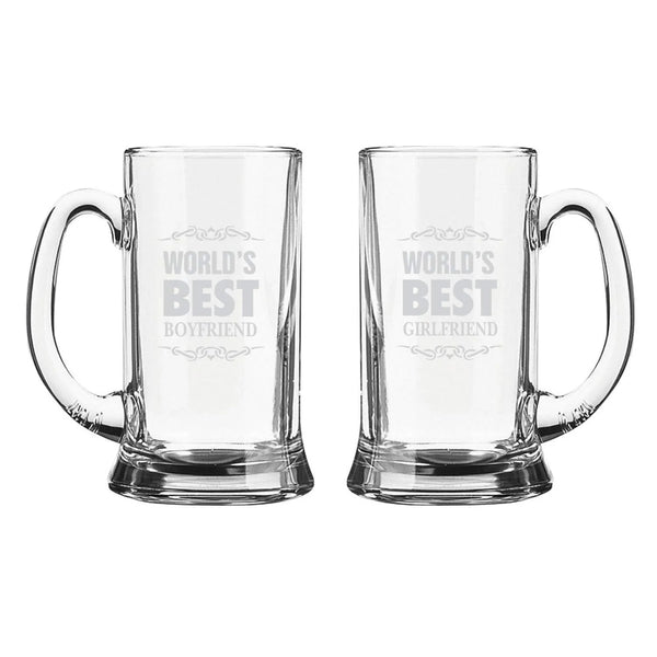 Worlds Best Boyfriend and Girlfriend Engraved Beer Mug