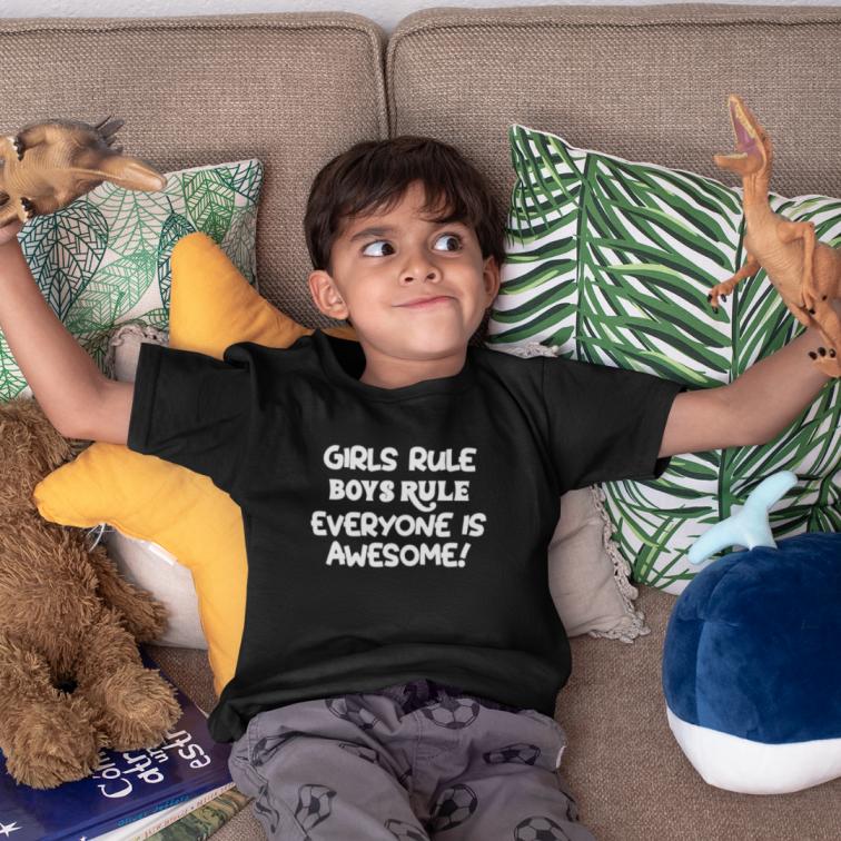 Girls Rule Boys Rule Everyone is Awesome Printed T-Shirt