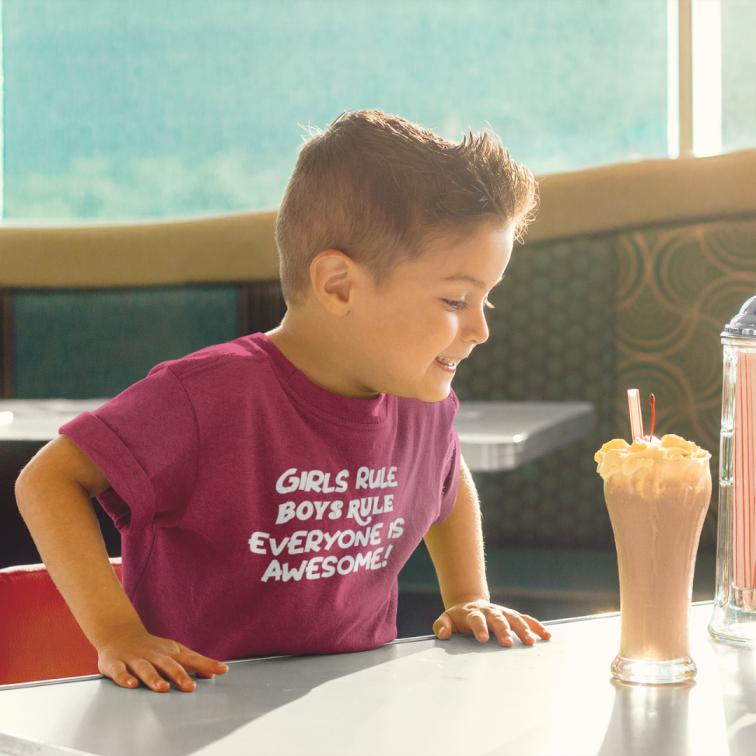 Girls Rule Boys Rule Everyone is Awesome Printed T-Shirt