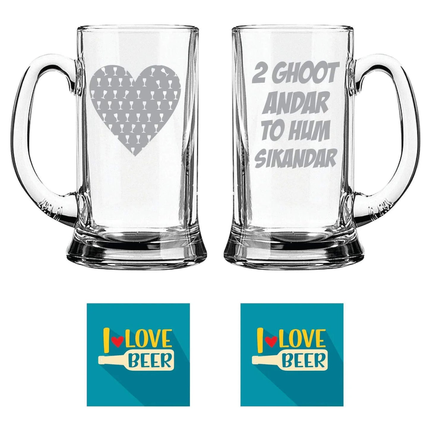 Daaru Heart Do Ghoot Andar to Hum Sikandar Hindi Engraved Beer Mugs