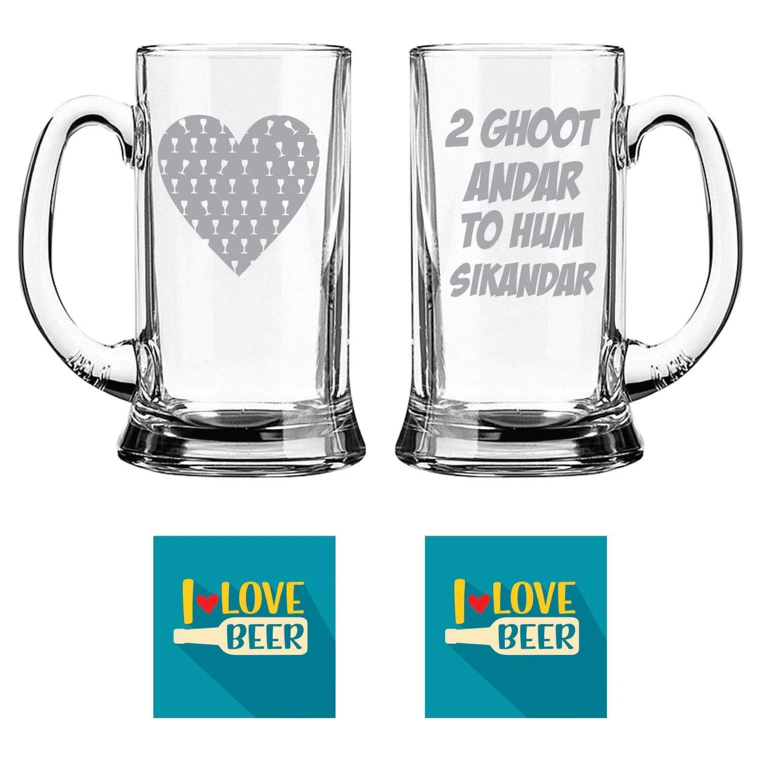 Daaru Heart Do Ghoot Andar to Hum Sikandar Hindi Engraved Beer Mugs