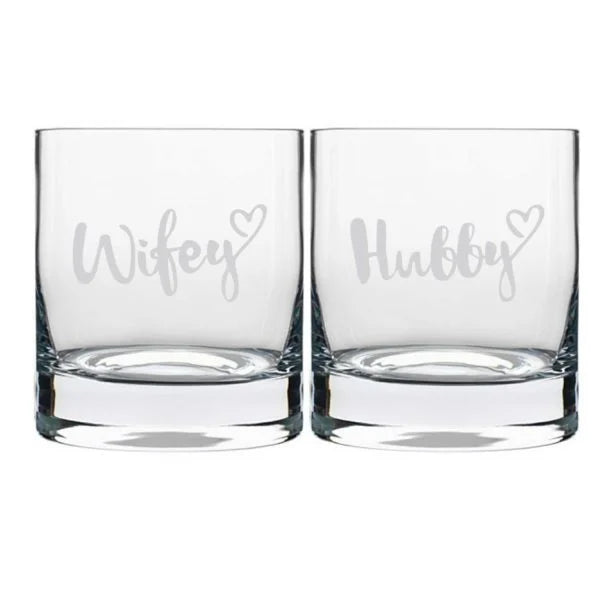 Hubby Wifey Engraved Whiskey Glasses