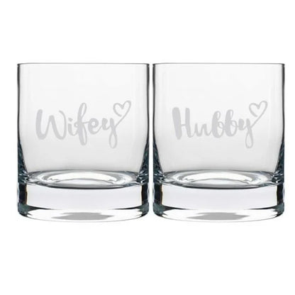 Hubby Wifey Engraved Whiskey Glasses