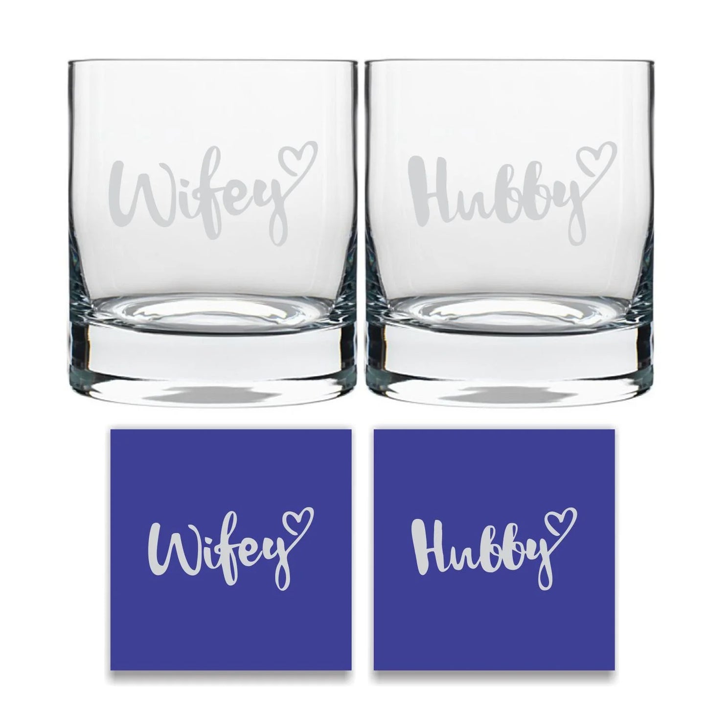 Hubby Wifey Engraved Whiskey Glasses