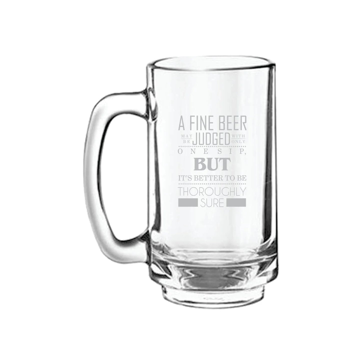Don't Judge Beer with A Standard Size Engraved Glass Beer Mug