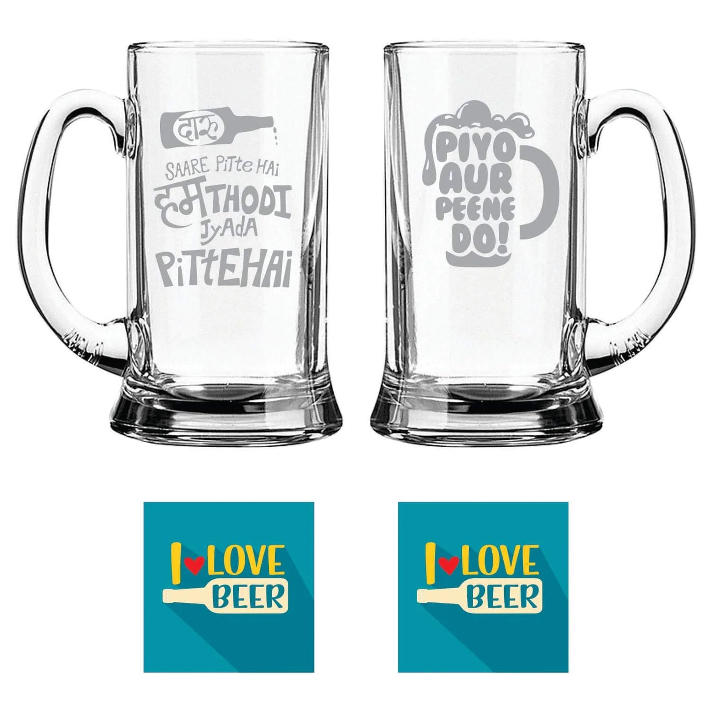 Daaru Saare Peete Hai Piyo AUR Peene Do Hindi Engraved Beer Mugs