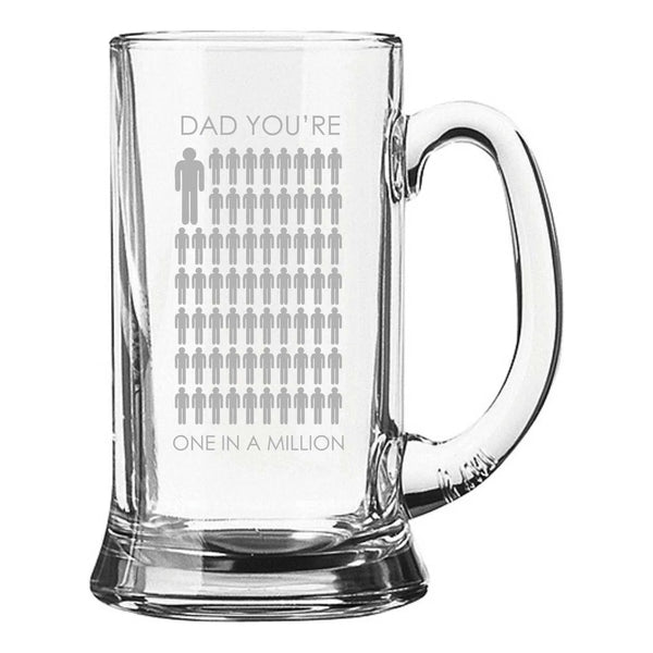 Dad You Are One in a Million Dad Engraved Beer Mug