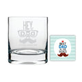 Moustache Awesome Dad Whiskey Glass With Coaster