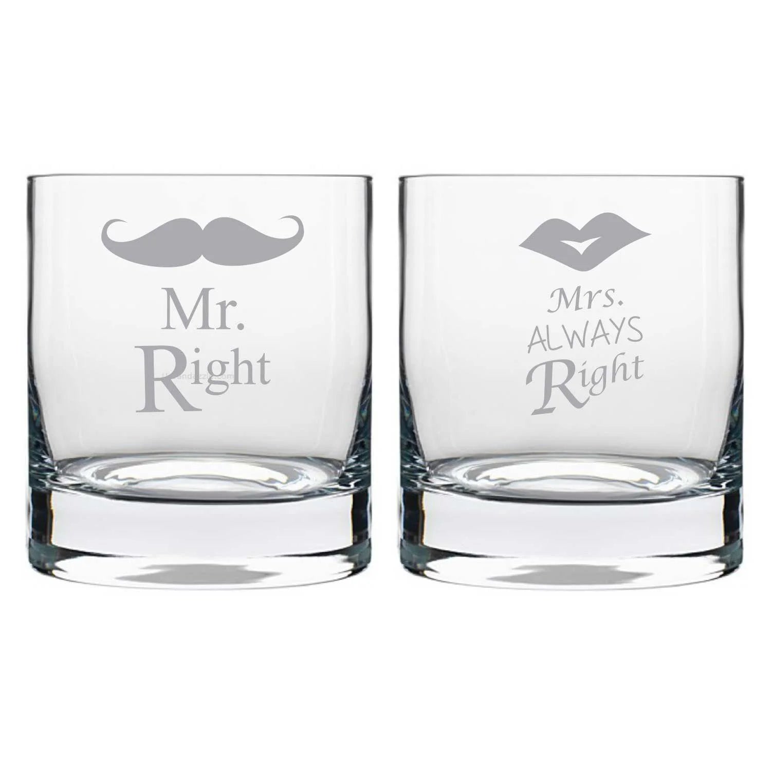 Mr Right Mrs Always Right Engraved Whiskey Glasses