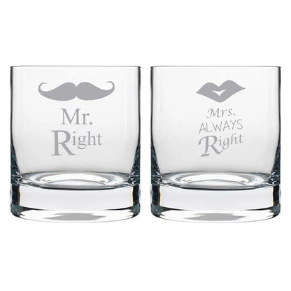 Mr Right Mrs Always Right Engraved Whiskey Glasses