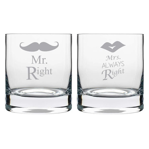 Mr Right Mrs Always Right Engraved Whiskey Glasses