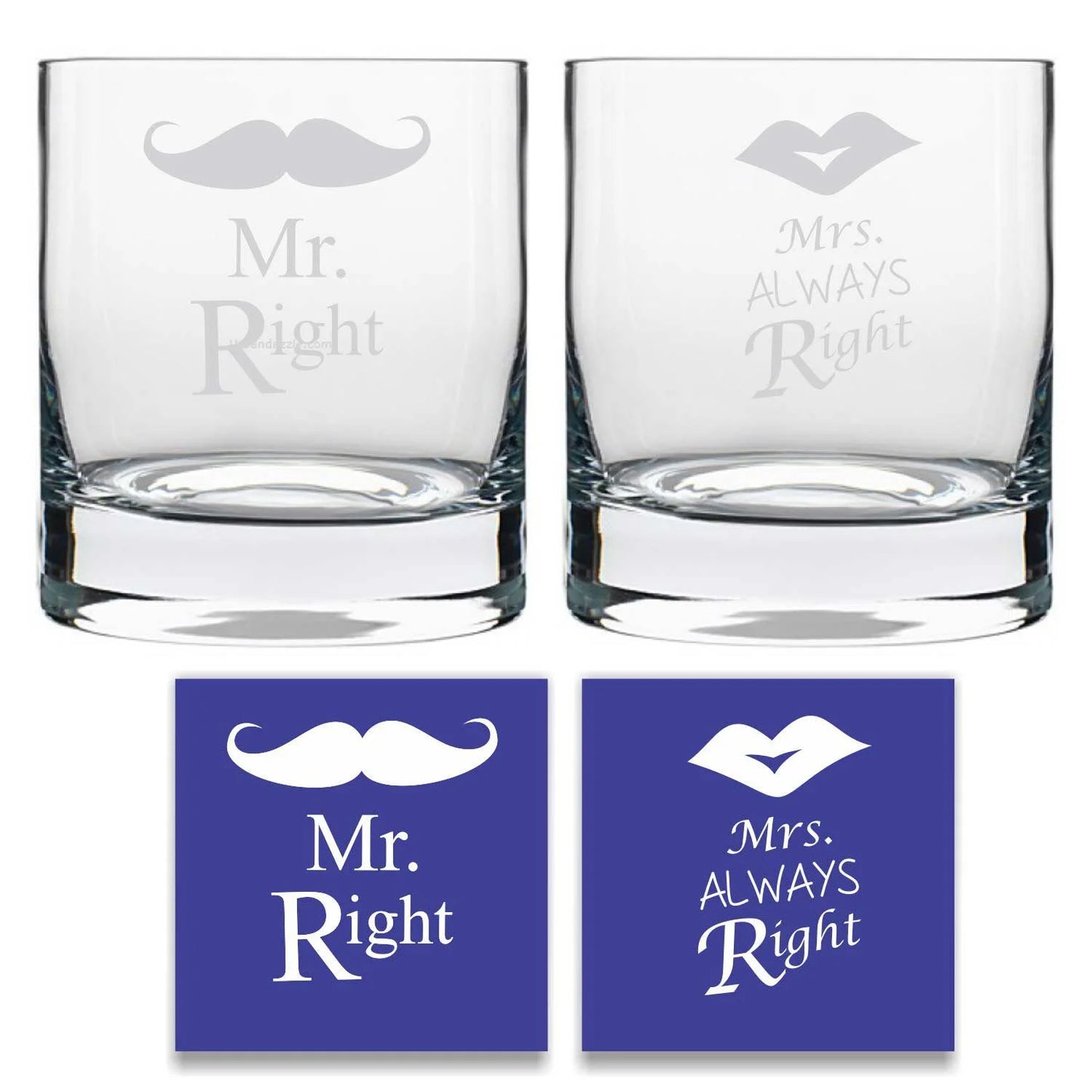 Mr Right Mrs Always Right Engraved Whiskey Glasses
