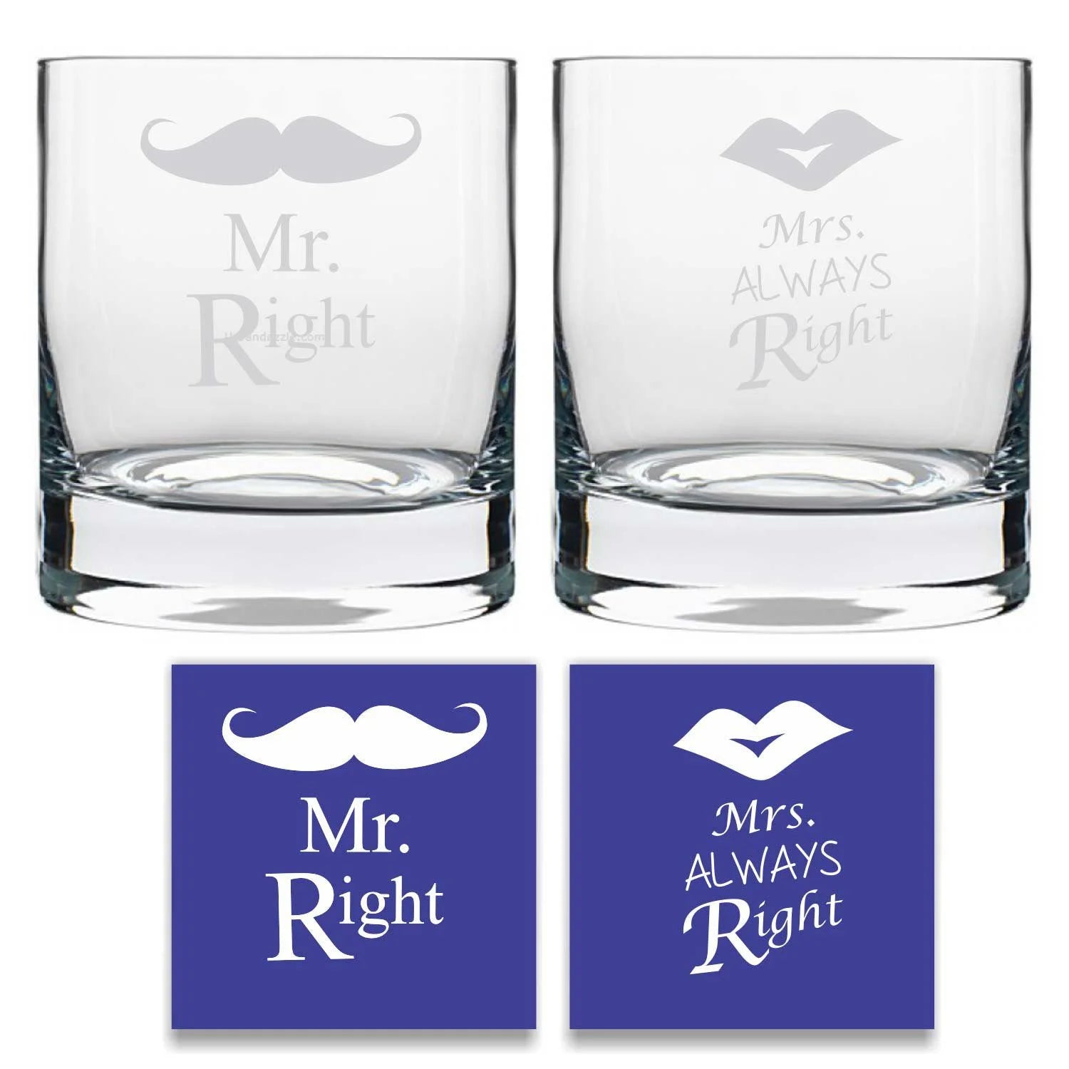 Mr Right Mrs Always Right Engraved Whiskey Glasses