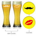 Moustache & Kiss Engraved Couple Beer Glasses Set