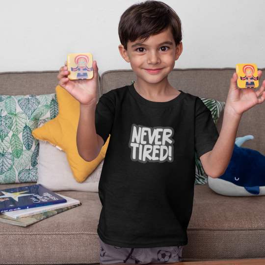 Never Tired Boy Printed Cotton T-Shirt