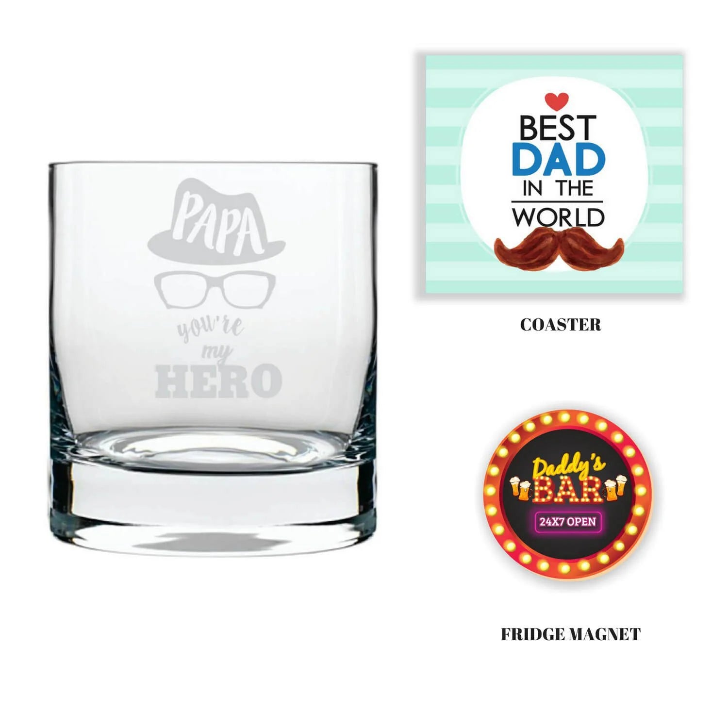 Hero Papa Engraved Whiskey Glass