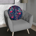 Blue Floral Round Velvet Cushion with Filler – 16x16 Home Decor