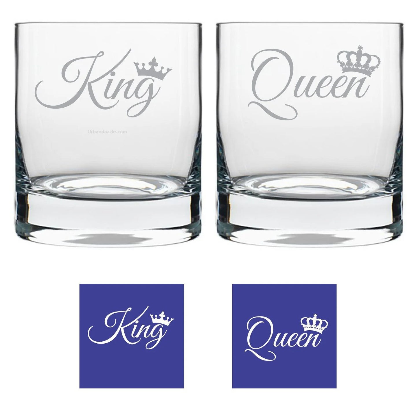 King Queen Engraved Whiskey Glasses