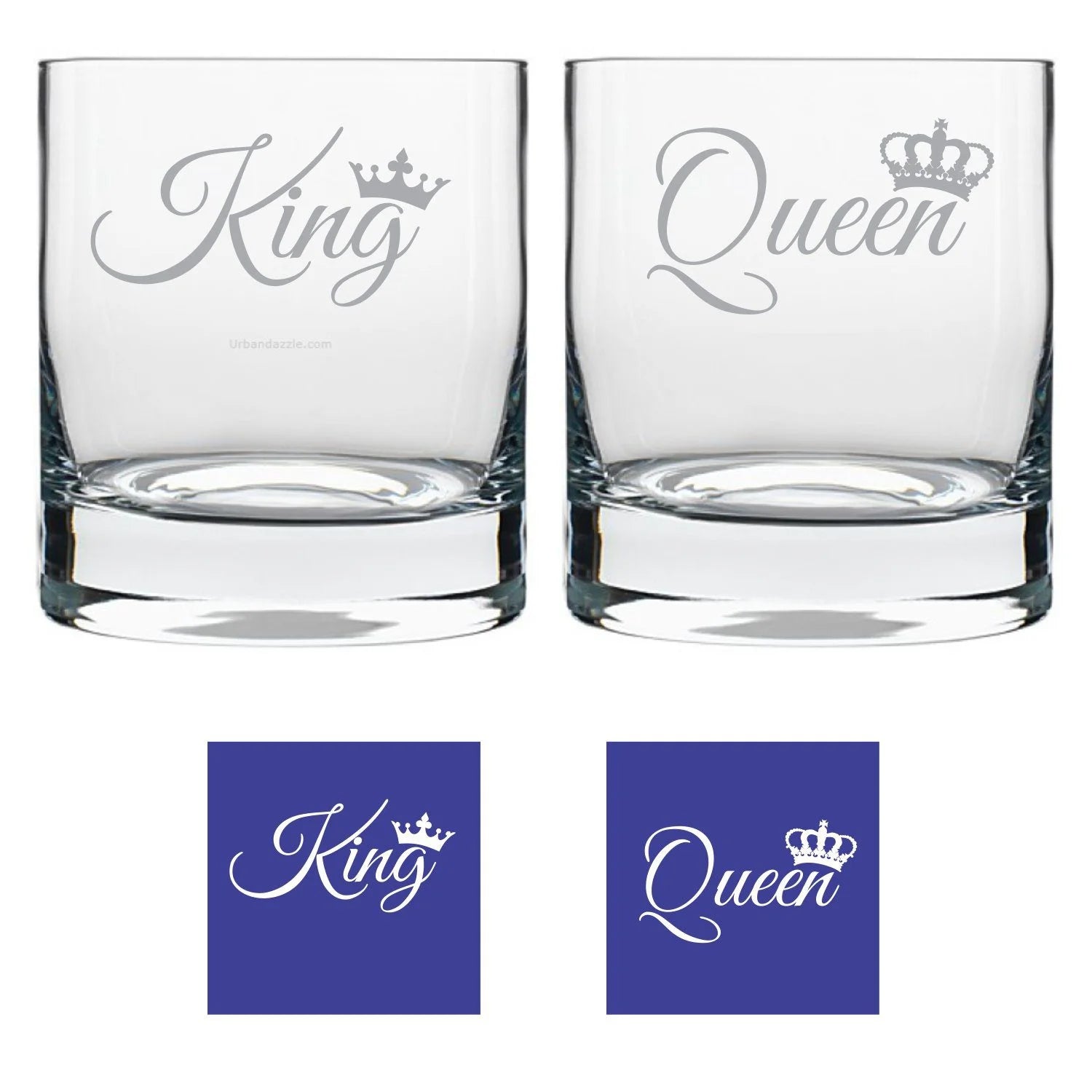 King Queen Engraved Whiskey Glasses