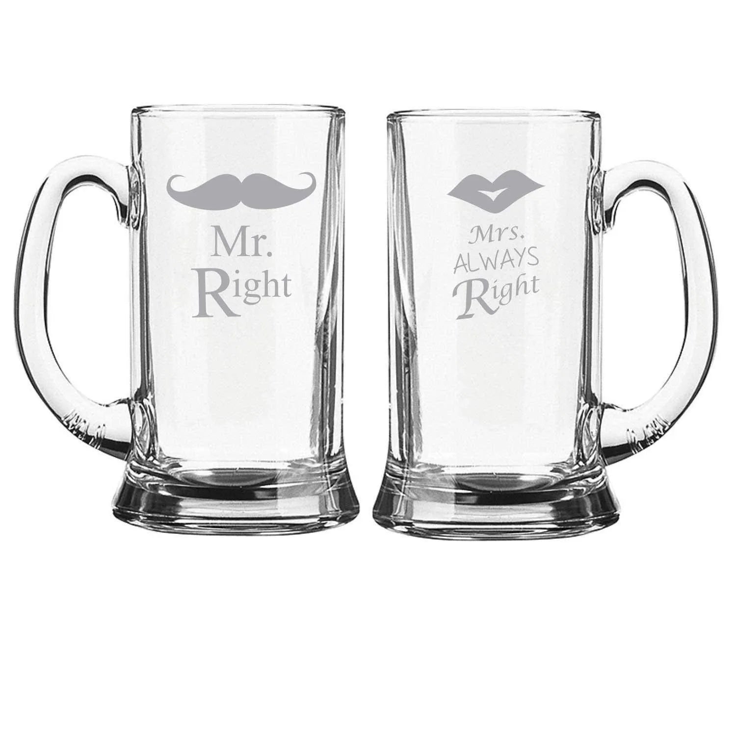 Mr. Mrs Right Couple Engraved Beer Mug
