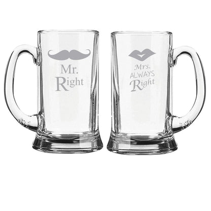 Mr. Mrs Right Couple Engraved Beer Mug