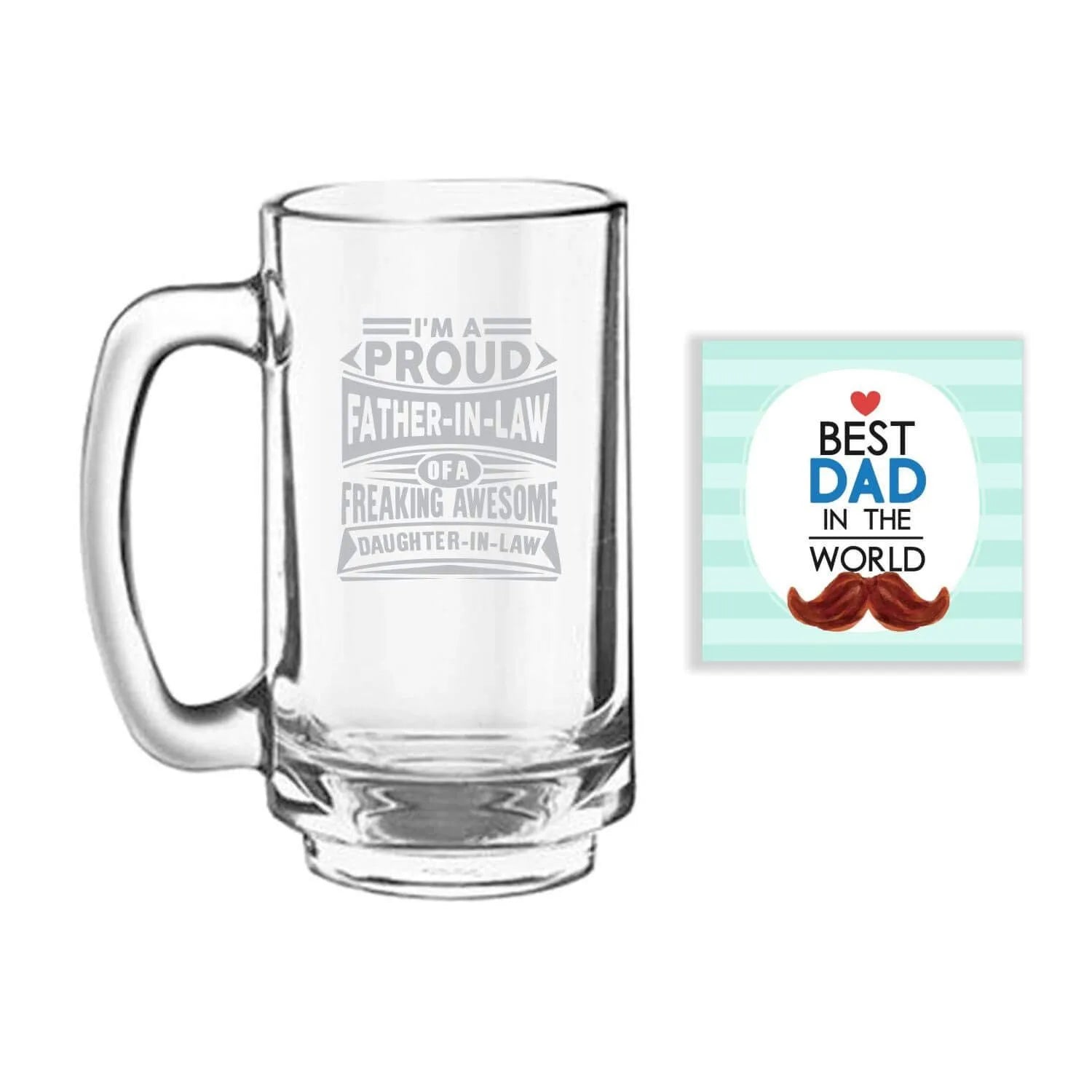 Gift Suggestions: Birthday gifts for Father-in-law, Father's Day for Father-in-law with Gifts, Engraved/printed Beer glasses for Father-in-law, housewarming gifts.