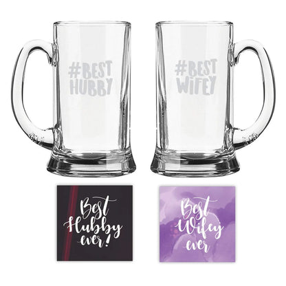 Best Hubby Wifey Engraved Beer Mug