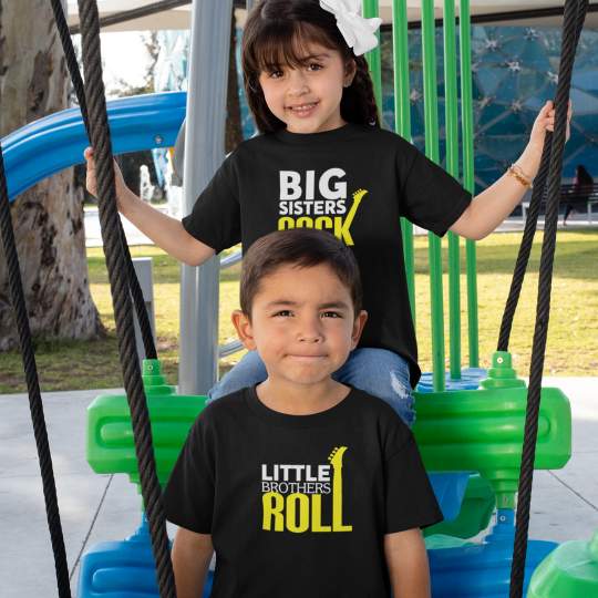 Big Sisters Rock Little Brother Roll Printed Cotton T-Shirt's