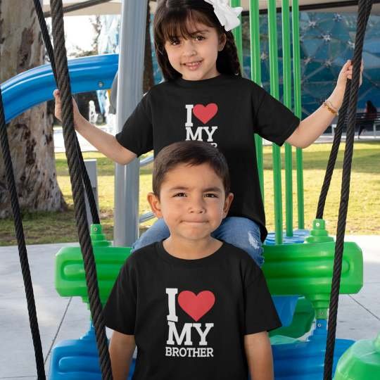 I Love My Brother I Love My Sister Printed Cotton T-Shirt's