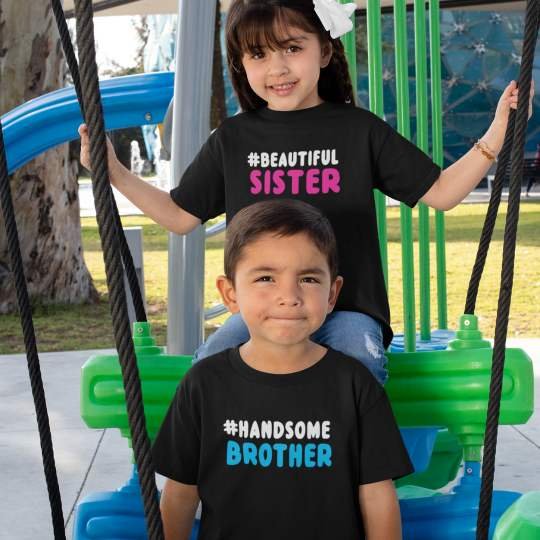 Handsome Brother Beautiful Sister Printed Sibling T-Shirt