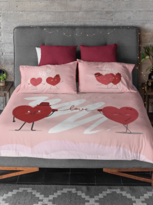 Love Doodle Printed Romantic Couple Bedsheet With 2 Pillow Cover